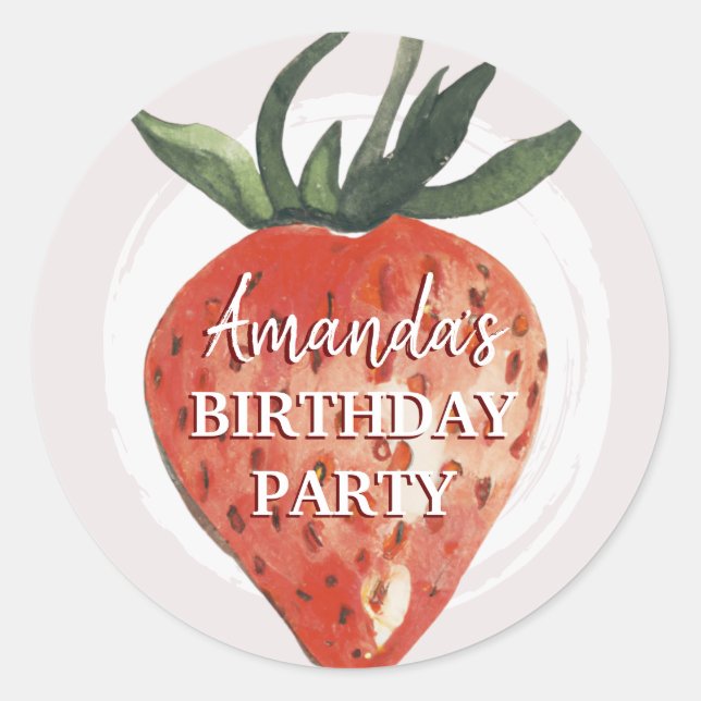Strawberry Berry First Birthday Runder Aufkleber (Vorderseite)