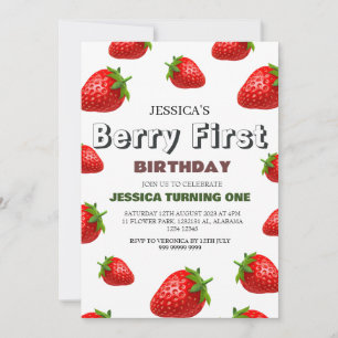 Strawberry Berry First Birthday Simple Niedlich Ba Einladung