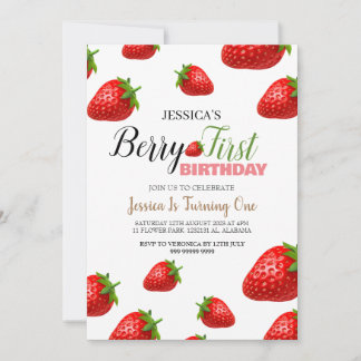 Strawberry Berry First Birthday Simple Niedlich Ba Einladung