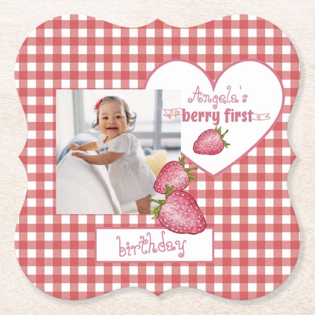 Strawberry Berry First Birthday Untersetzer (Vorderseite)