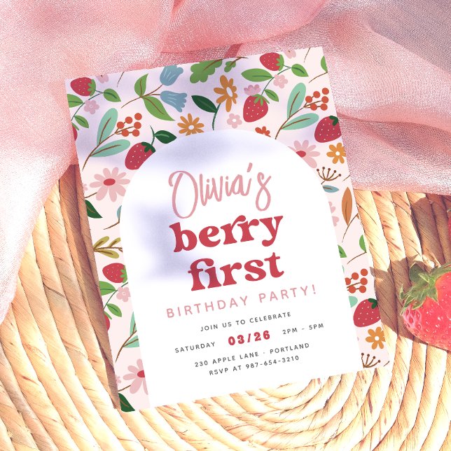 Strawberry Berry First Budget Geburtstagspartei (Card Front Mock-up)