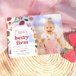 Strawberry Berry First Foto Geburtstagsparty Einladung