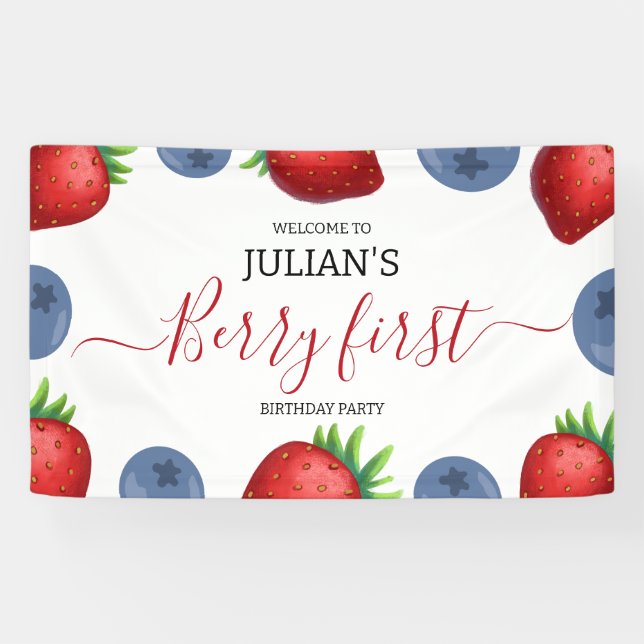 Strawberry Berry First Girl 1. Geburtstag Party Banner (Horizontal)