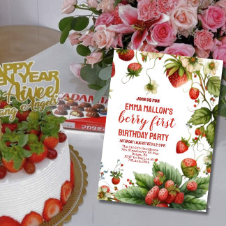 Strawberry Berry First Girl's 1. Geburtstag Einladung