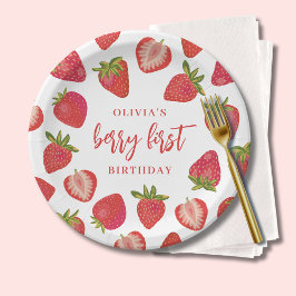 Strawberry Berry First Girls Personalisiert Geburt Pappteller