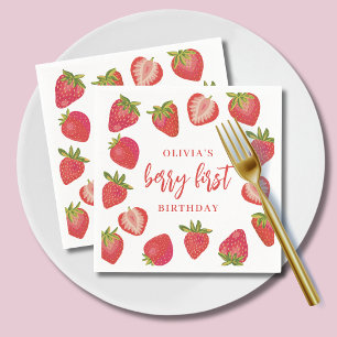 Strawberry Berry First Girls Personalisiert Geburt Serviette
