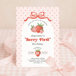Strawberry Berry First Red Bow 1st Birthday Einladung