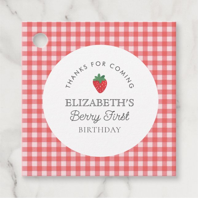 Strawberry Berry First Red kariert Danke Geschenkanhänger (Vorderseite)