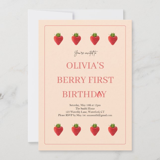 Strawberry Berry Fruit Geburtstagsparty Einladung (Vorderseite)