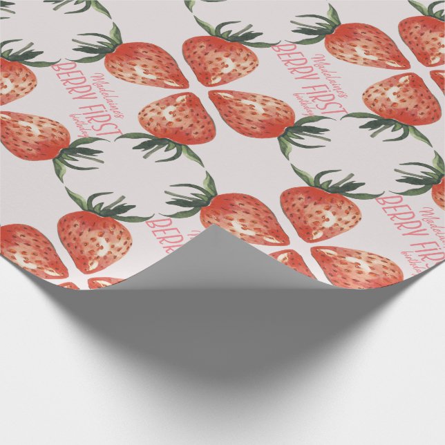 Strawberry Berry Geburtsname Geschenkpapier (Ecke)
