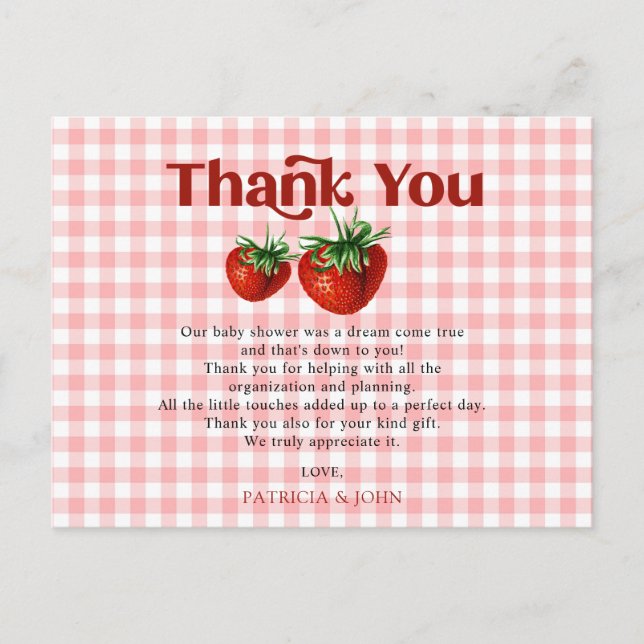 Strawberry Berry Sweet Baby Dusche Vielen Dank Postkarte (Vorderseite)
