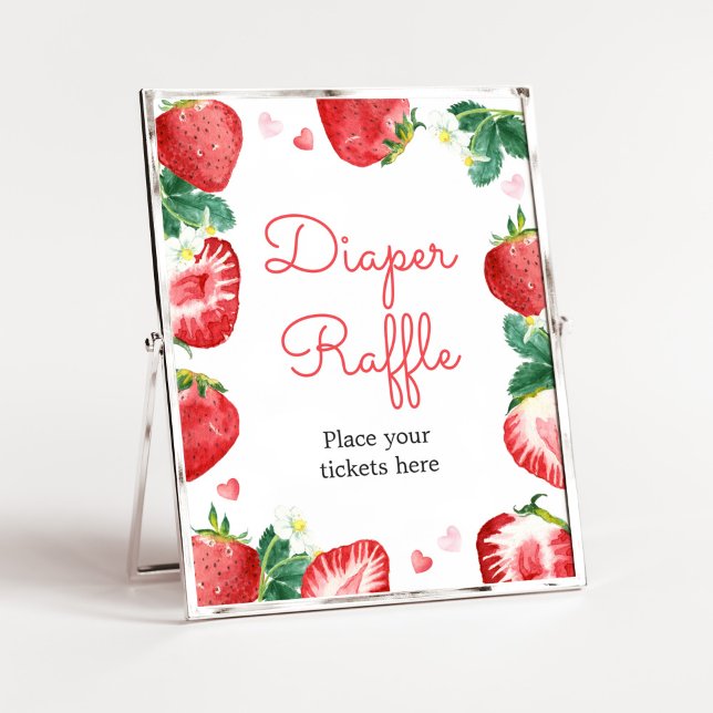 Strawberry Berry Sweet Baby Dusche Windelwanne Poster (A Berry Sweet Strawberry Baby Shower Diaper Raffle Sign)
