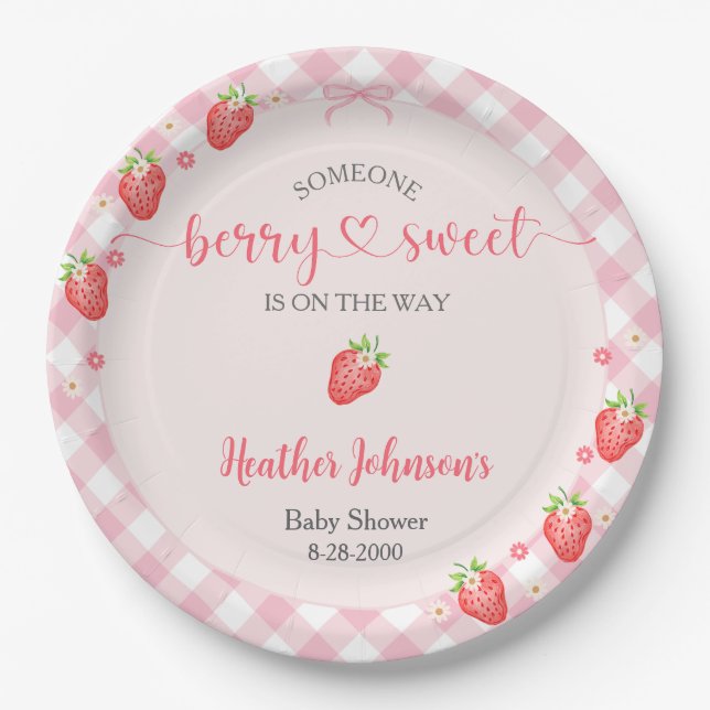 Strawberry Berry Sweet Baby Girl Baby Dusche Pappteller (Vorderseite)