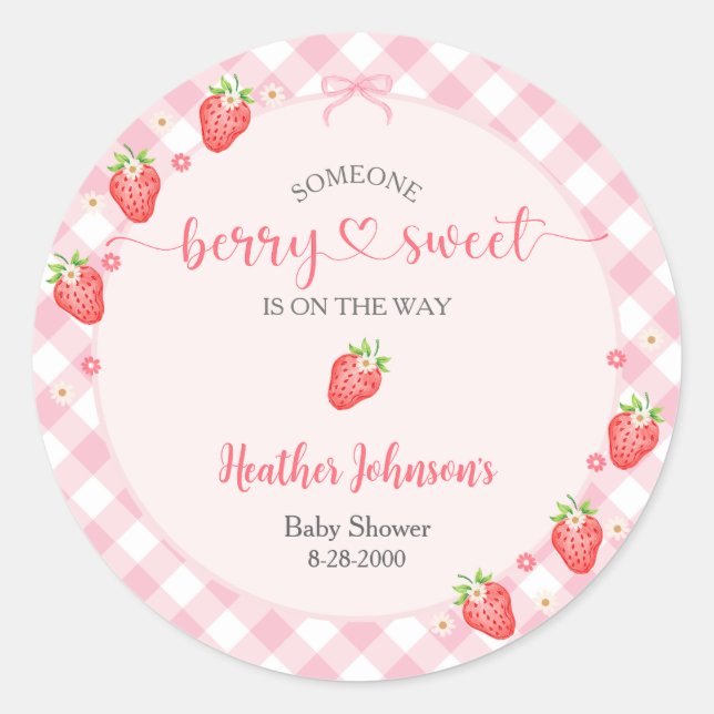 Strawberry Berry Sweet Baby Girl Baby Dusche Runder Aufkleber (Vorderseite)