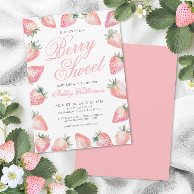 Strawberry Berry Sweet Baby Shower Einladung (Strawberry Berry Sweet Baby Shower Invitation)