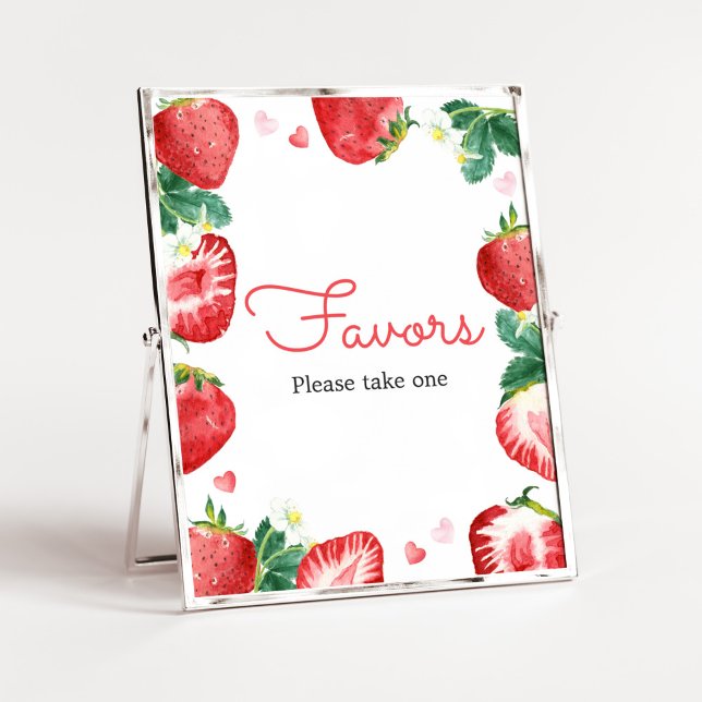 Strawberry Berry Sweet Baby Shower Favoriten Poster (A Berry Sweet Strawberry Baby Shower Favors Sign)