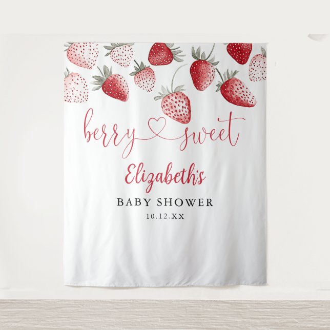 Strawberry Berry Sweet Baby Shower Foto Hintergrun Wandteppich (Vorderseite)