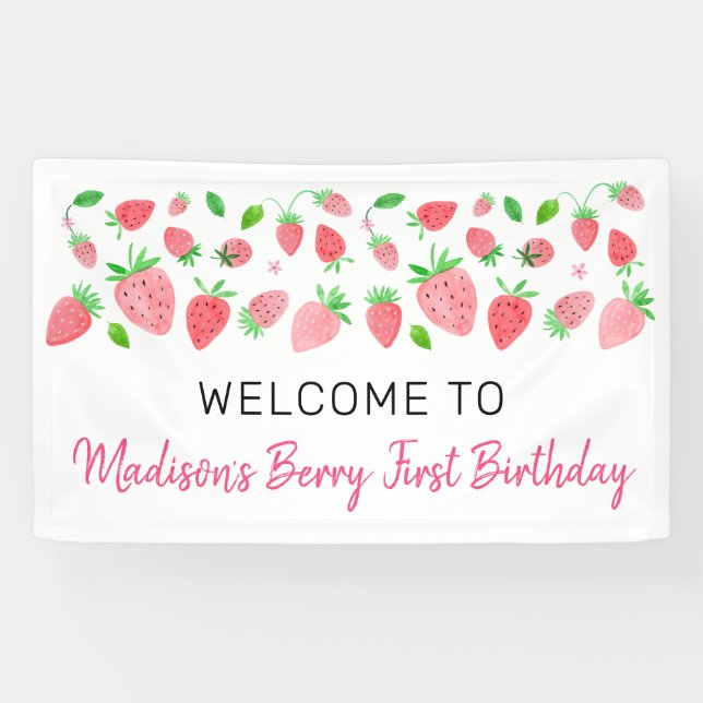 Strawberry Berry Sweet Birthday Banner (Horizontal)