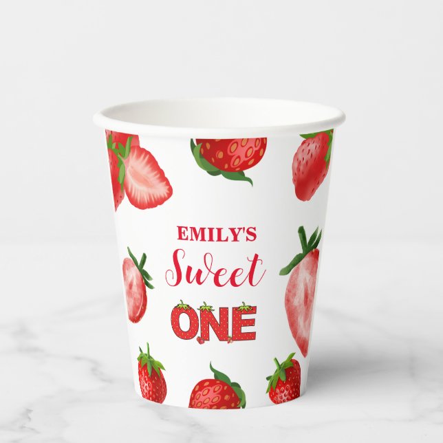 Strawberry Berry Sweet Birthday| Berry First Pappbecher (Vorderseite)