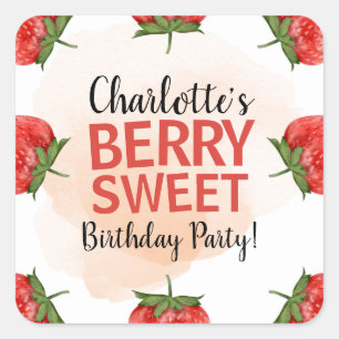 Strawberry Berry Sweet Birthday Party Quadratischer Aufkleber