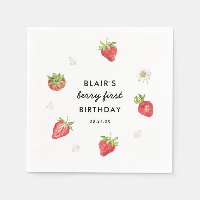 Strawberry Berry Sweet Birthday Party Serviette (Vorderseite)