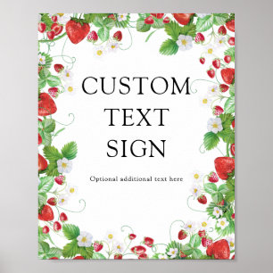 Strawberry Berry Sweet Custom Text Baby Shooter Poster