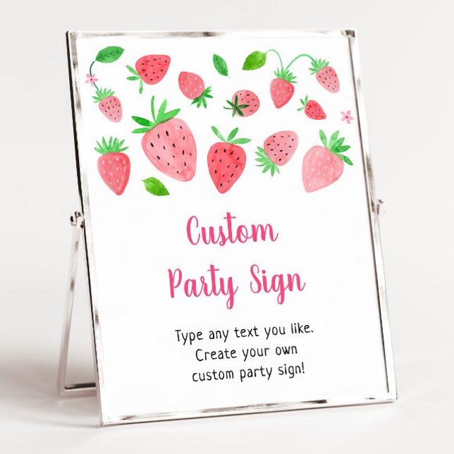 Strawberry Berry Sweet Editable Party Sign Poster (Von Creator hochgeladen)