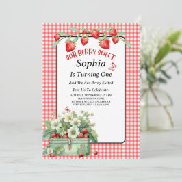 Strawberry Berry Sweet Erste Geburtstagsparty Einladung
