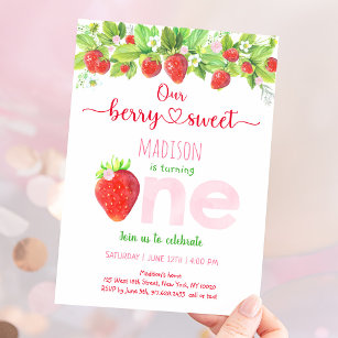 Strawberry Berry Sweet Erster Geburtstag Einladung