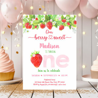 Strawberry Berry Sweet Floral Erster Geburtstag Einladung