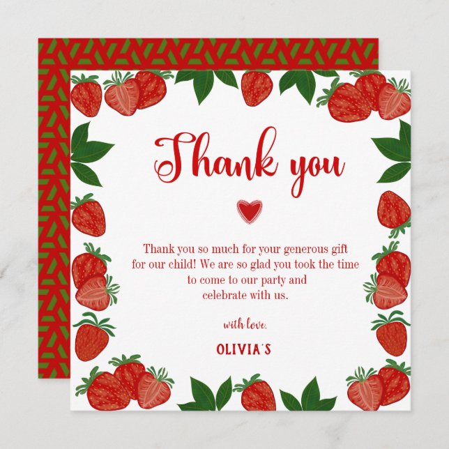 Strawberry Berry Sweet Frucht Fresh Danke Karte (Vorne/Hinten)