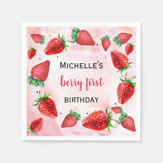 Strawberry Berry Sweet Girl's Birthday Serviette (Vorderseite)