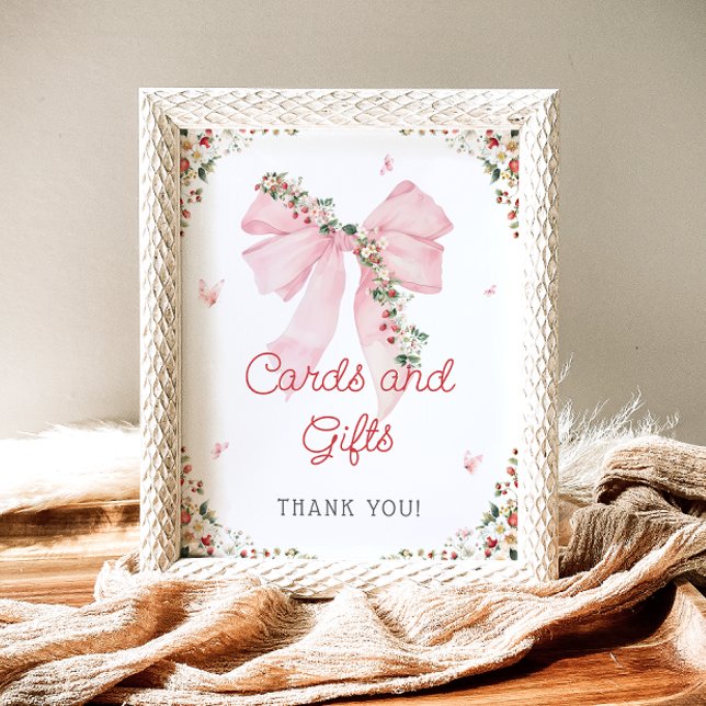 Strawberry Berry Sweet Pink Bow Cards und Geschenk Poster (Von Creator hochgeladen)