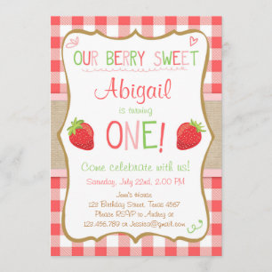 Strawberry Berry Sweet Pink Red Erster Geburtstag Einladung