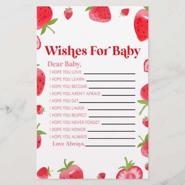 Strawberry Berry wünscht sich eine Babydusche Briefpapier (Vorderseite)