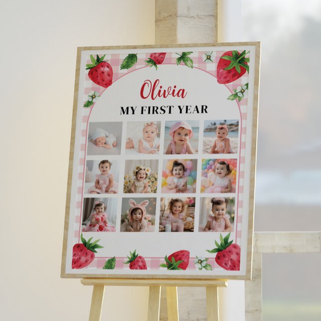 Strawberry Birthday 12 Foto Milestone Poster (Von Creator hochgeladen)