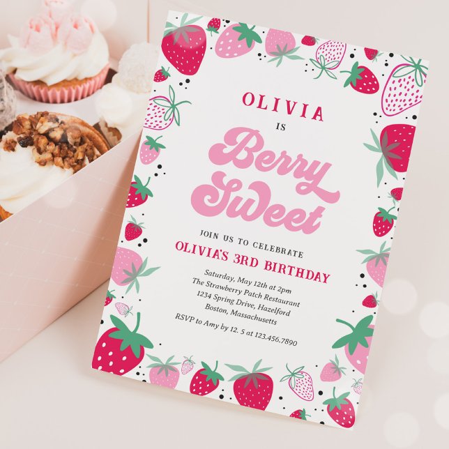 Strawberry Birthday Berry Sweet Birthday Party Inv Einladung (Von Creator hochgeladen)