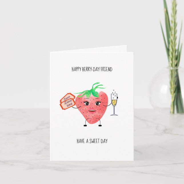Strawberry Birthday Card - Niedliche, Fun Folgekar Karte (Vorderseite)