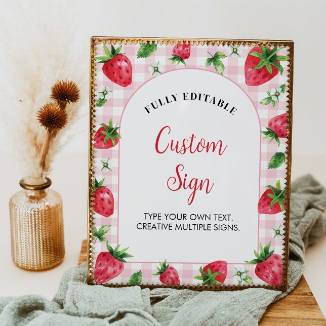 Strawberry Birthday Custom Table Sign Berry Sweet Poster (Von Creator hochgeladen)