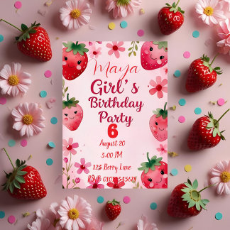Strawberry Birthday Einladung