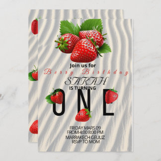 Strawberry Birthday Einladung, erster Geburtstag Einladung