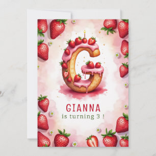 Strawberry Birthday Einladung Letter G Cake Design