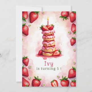 Strawberry Birthday Einladung Letter I Cake Theme