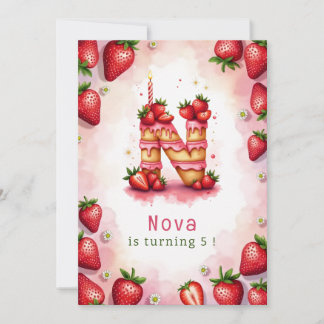 Strawberry Birthday Einladung Letter N Cake Theme