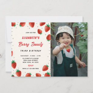 Strawberry Birthday Einladung Whit Foto