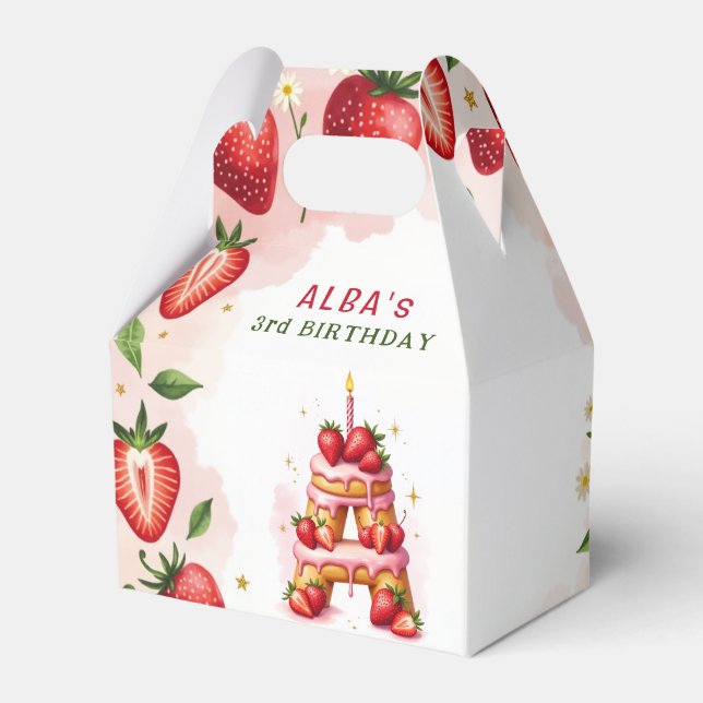 Strawberry Birthday Favor Box Letter A Cake Geschenkschachtel (Vorderseite)