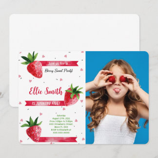 Strawberry Birthday Foto Einladung