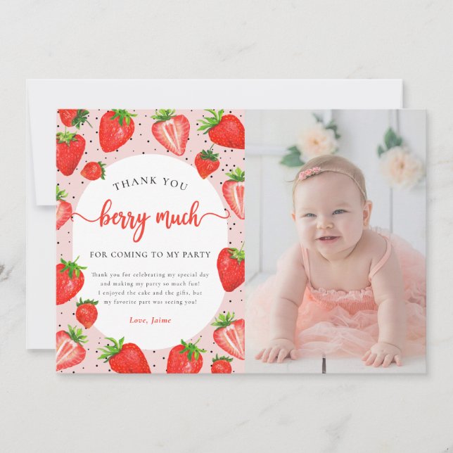 Strawberry Birthday Foto Vielen Dank Berry Much Dankeskarte (Vorderseite)