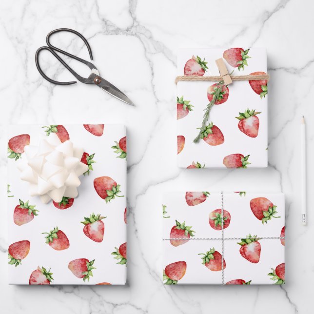 Strawberry Birthday Geschenkpapier Set (Vorderseite)