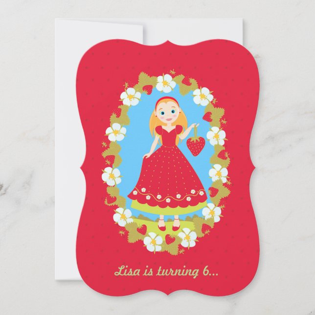 Strawberry Birthday Girl Party Einladung (Vorderseite)